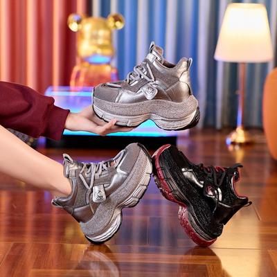 Small Thick-soled Inner Height Increase Fashionable Rhinestone Dad Shoes Women's Autumn New Casual Shoes Versatile Tide