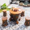 New Outdoor Faux Wood Patio Table and Chairs Set - Round Balcony Bistro Furniture for Gardens and Villas