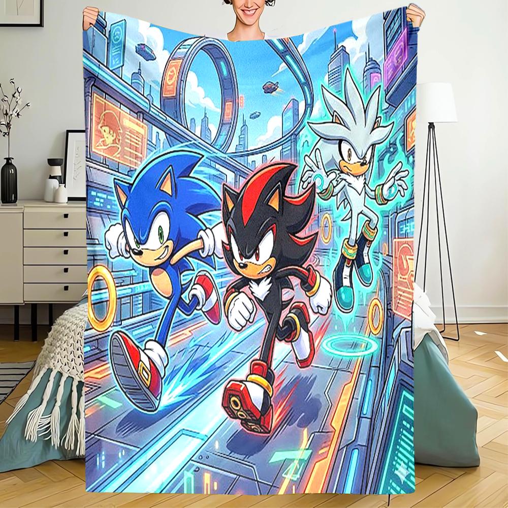 Sonic Theme Printed Blanket - Perfect for Couch, Bed, Travel & Outdoor Use | Machine Washable, Cozy & Durable.