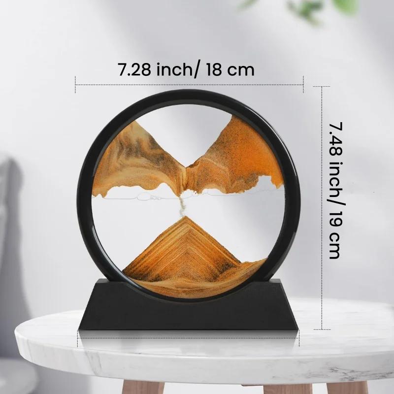 

3D Hourglass Quicksand Moving Sand Art Picture Round Glass Deep Sea Sandscape Craft Flowing Painting Home Office Work Decor