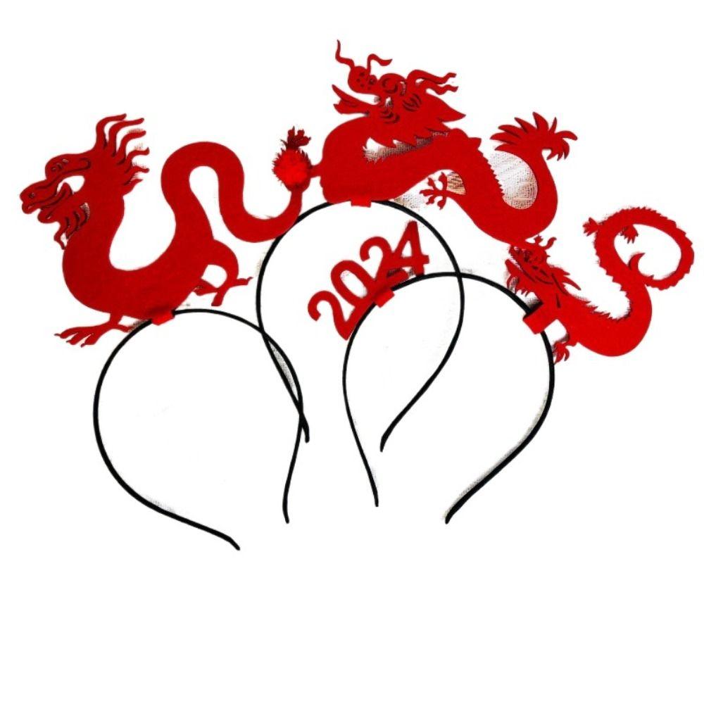 Cartoon Dragon Headband Red Hairband New Year Hairband 2024 Happy New Year Headband  New Year Gift