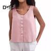 Damen Sommer Weste Rundhals Ärmellos Loose Fit Tops Einfarbig Knopfleiste Design Tank Tops Streetwear