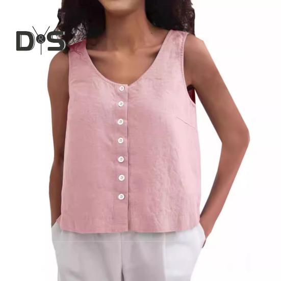 Dámské letní tílka s kulatým výstřihem, volný střih, jednobarevný design tílka na knoflíky, streetwear