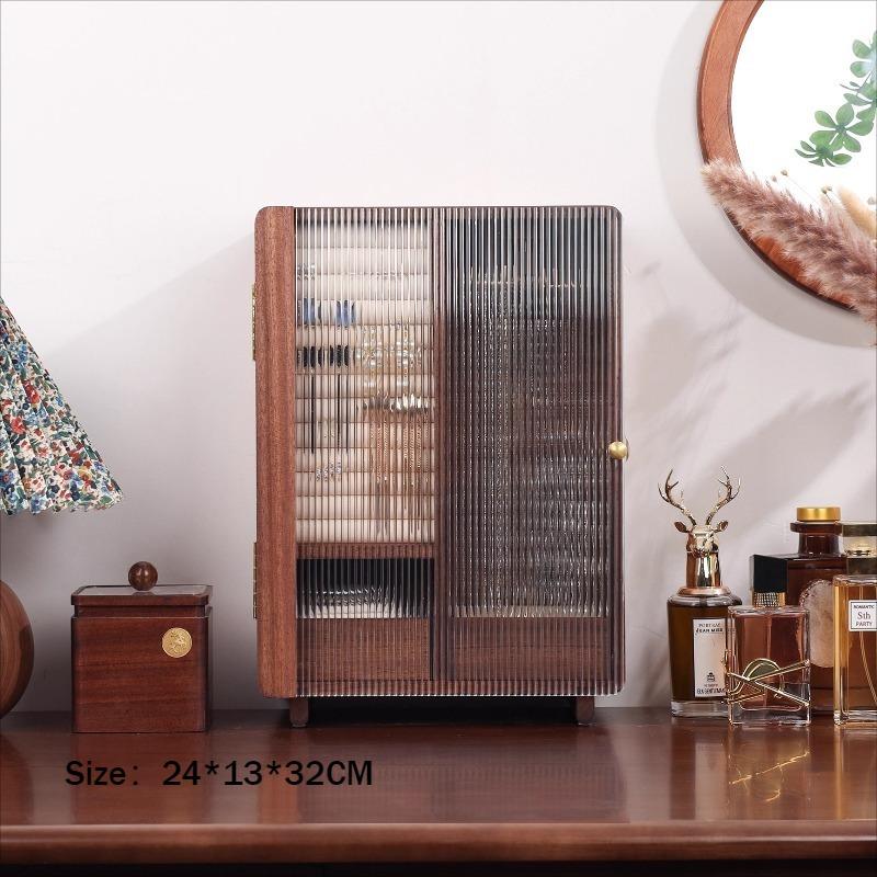 

Wooden Jewelry Storage Box Acrylic Earrings Organizer Boxes Rotating Necklace Display Stand Drawer Jewellery Organizer Cases