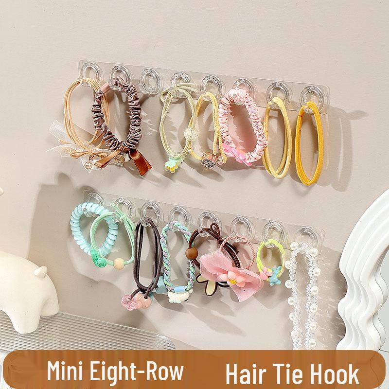 Transparent Hair Tie & Headband Storage Rack with Adhesive Hooks for Bathroom