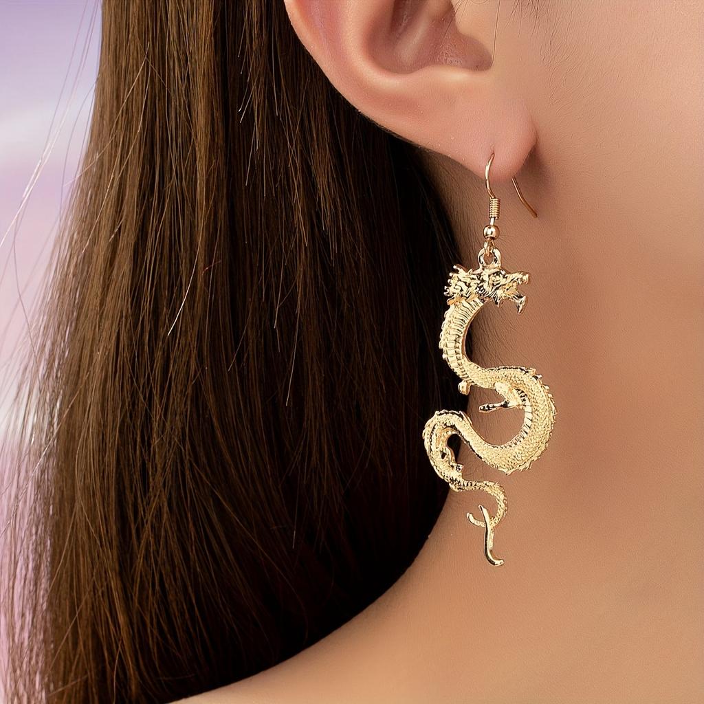 A set of personalized long-ear Spice Girl stud earrings zinc alloy Chinese dragon earrings