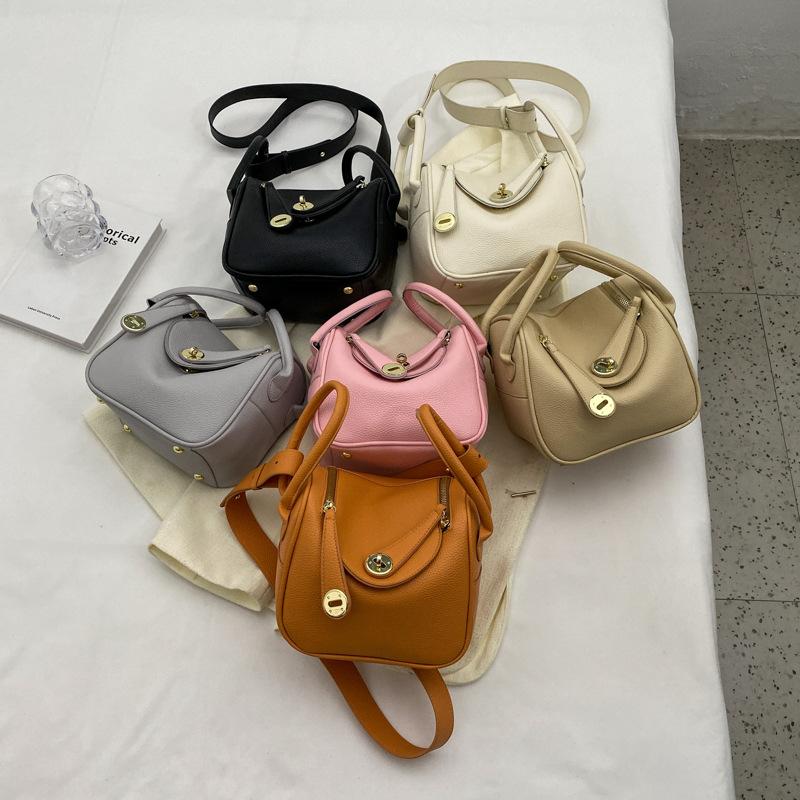 Premium lychee pattern celebrity style new double pull portable shoulder oblique span casual women's bag
