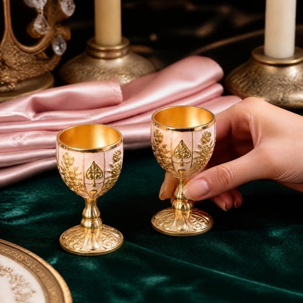 2Pcs Golden Finish Retro Decorative Goblet Travel Decor Ornaments Indoor Tabletop Decor