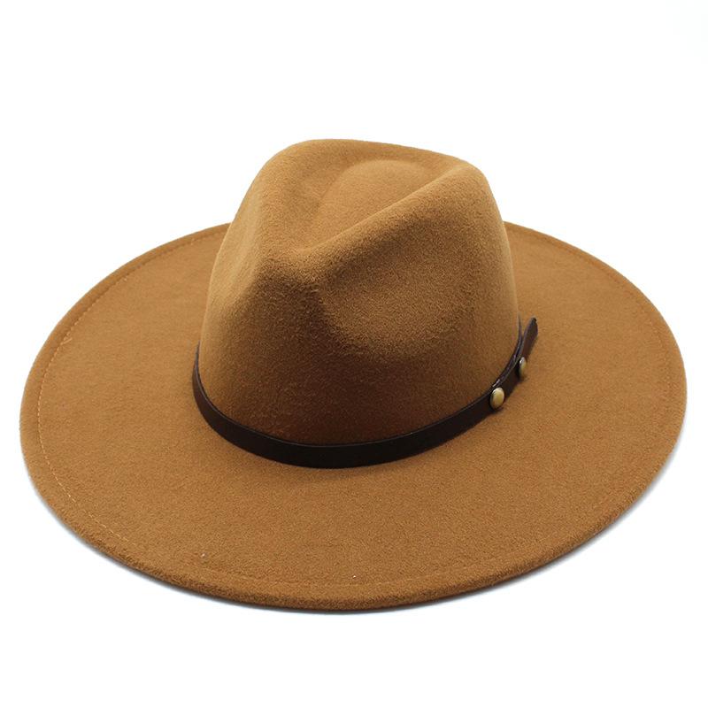 Wool Big-Brimmed Jazz Top Hat For Men And Women, Casual Concave Shape Big-Edged Jazz Hat 9.5Cm