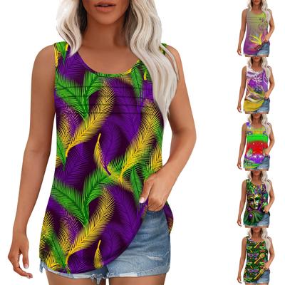 Tank Top For Women Summer Outfits Sleeveless Print Blouses Casual Loose Shirts Scooped Neck Pleated Front