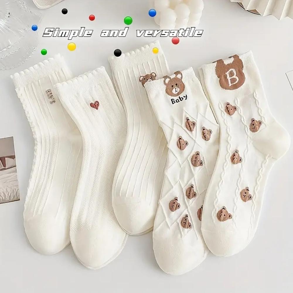 

5 пар симпатичных кружевных носков средней длины с оборками по краям в стиле Харадзюку, мягкие, модные, подходящие для девочек, удобные, впитывающие пот носки One Size