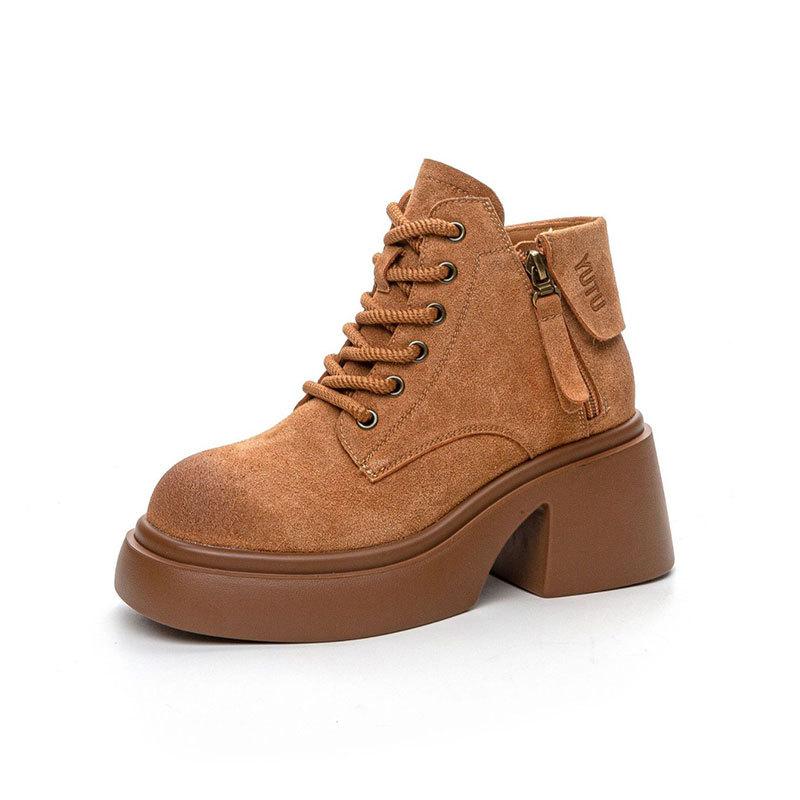 thick-soled soft leather Martin boots women's autumn and winter thick heel increases height and looks thin, fashionable and versatile temperament