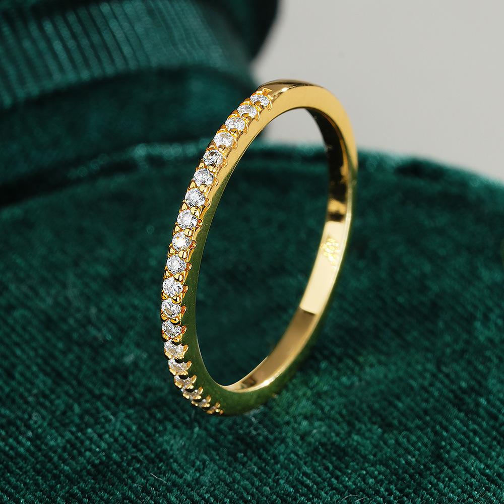 

S925 Sterling Silver Eternity Band Ring - Round D Color VVS Moissanite Inlaid Gold Plated Fine Jewelry for Women Gift 9 золотий