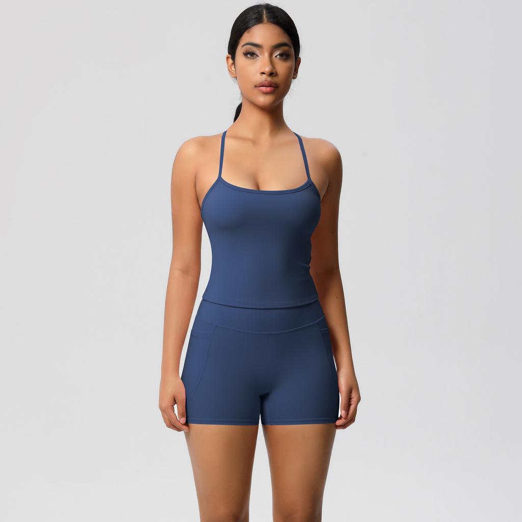 Yungan Eng anliegender Sandstrahl-Schnelltrocknender Yoga-Anzug, Hüfthebende Tasche-Shorts, Zweiteiliges Lauf-Fitness-Set Für Damen
