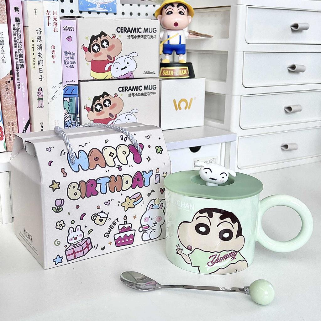 Cute Crayon Small New Cup, Birthday Gift for Boys and Girls, High-value Ceramic Mug with Lid, Couple Coffee Cup