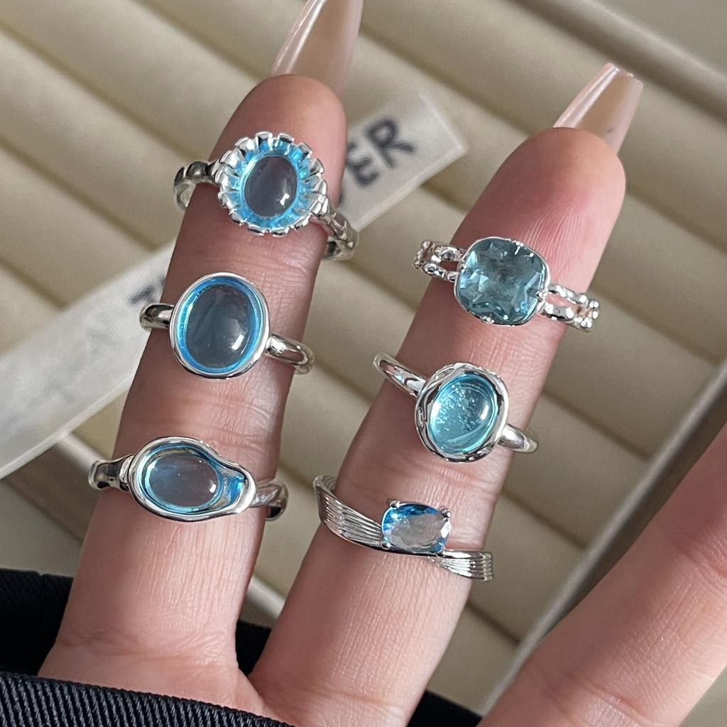 925 Sterling Silver Rings for Women Couple Minimalist Handmade Simple Blue MoonStone Ring Set Party Jewelry Gift Prevent Allergy