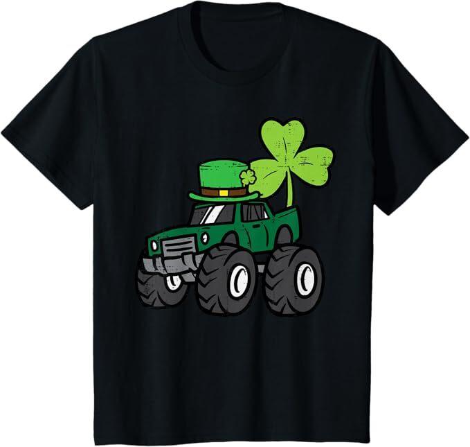 

Kids St Patrick Day Monster Truck Saint Pattys Irish Toddler Boys T-Shirt 4XL