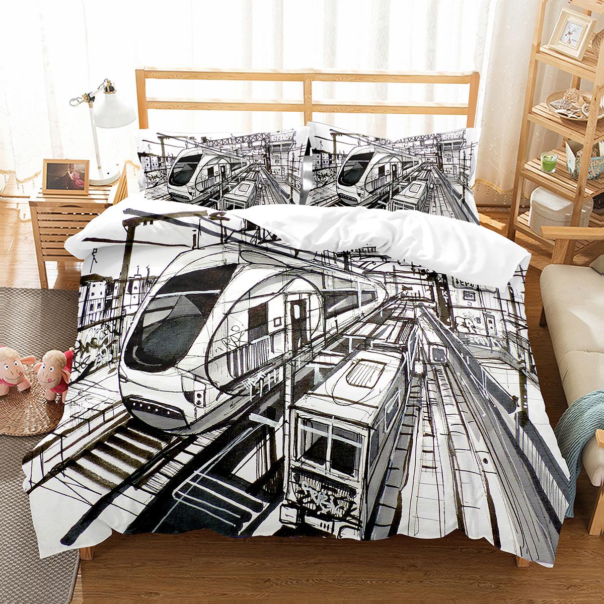 

Пододеяльник с рисунком из мультфильма «Поезд» для двуспальной кровати, односпальной кровати размера «king-size», полиэстеровое одеяло, комплект постельного белья с рисунком «Транспорт» EU single(135x200cm)