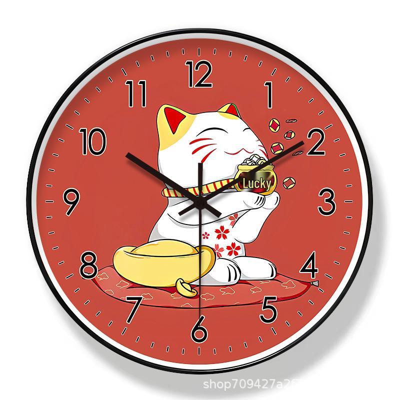 8-inch Lucky Cat Silent Wall Clock for Living Room Decoration