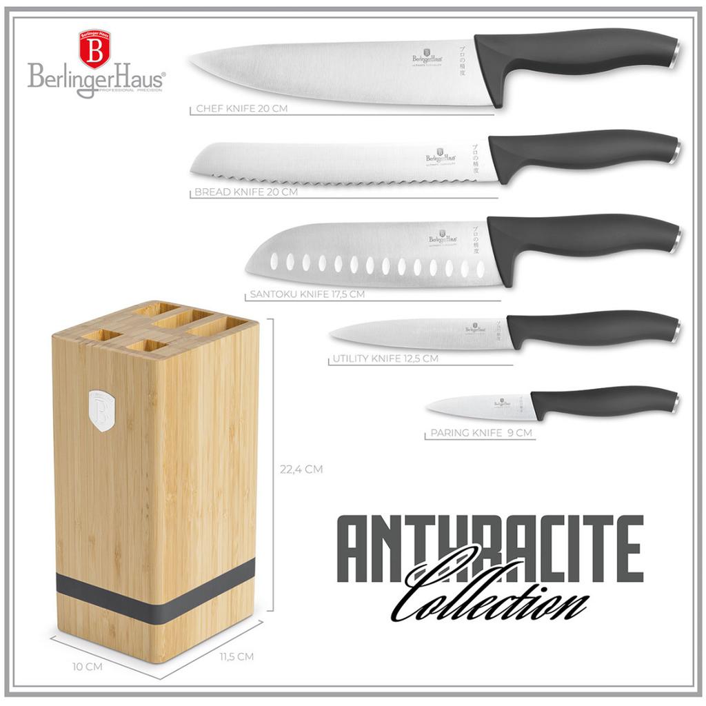 Berlinger Haus Bh-2968 Anthracite Knife Set In Bamboo Block