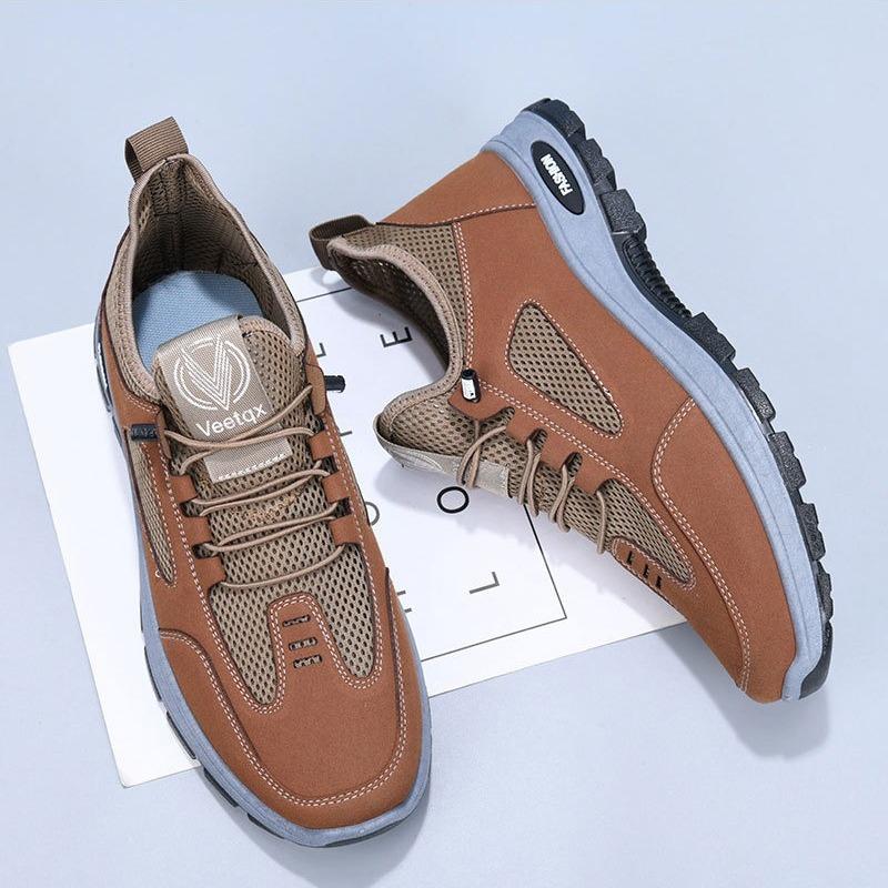 Black Men Breathable Work Shoes 2025 Summer Non Slip Air-cushion Running Sneakers Outdoor Men Retro Work Shoes Zapatos Hombre 46