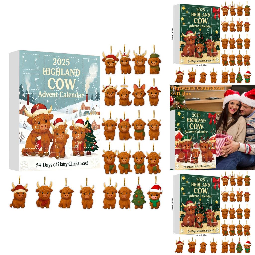 Christmas Blind Box Highland Cattle Series Acrylic Holiday Decorations For Festive Tree Ornaments And Gifts