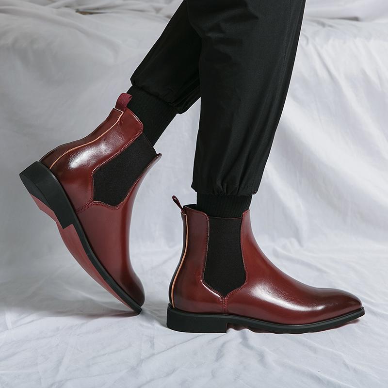 Wniter Designer Fashion New Male Pointed Red Chelsea Ankle Boots Men Casual Luxury High Top Platform Shoes Zapatos Hombre