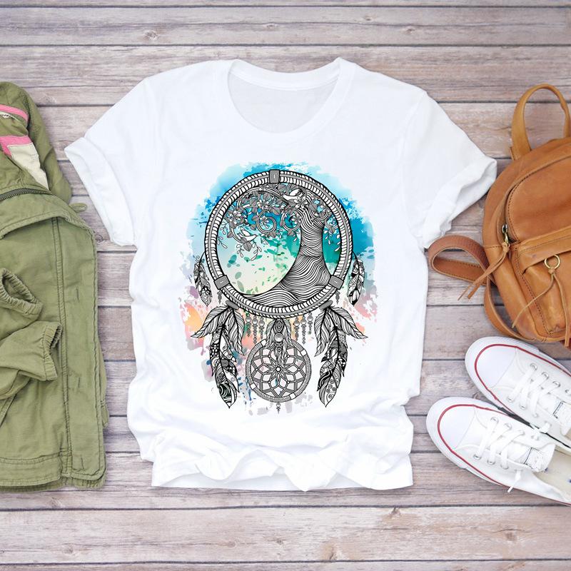 Traumfänger Traumfänger Rundhals Locker Mode Weißes T-Shirt Damen Kurzarm T-Shirt Oberteile Übergroßes T-Shirt Tee