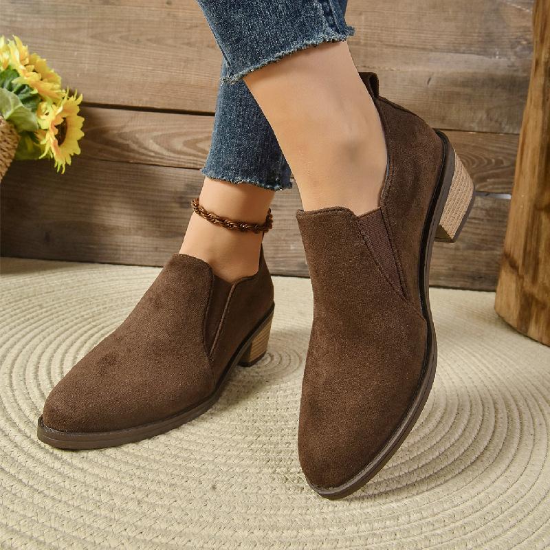 Plus Size Women Pointed Toe Chunky Mid Heel Deep Mouth Loafers