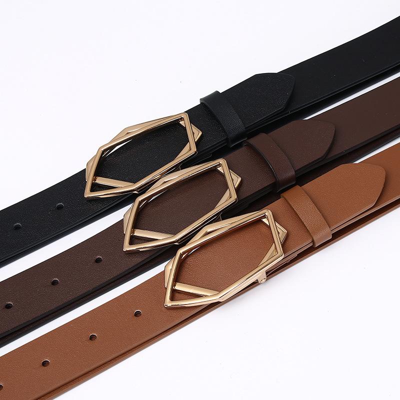 Personalized Trend Rhombus Plate Buckle First Layer Leather Belt Women'S Fashion Simple And Versatile Casual Smooth Buckle Belt Women'S