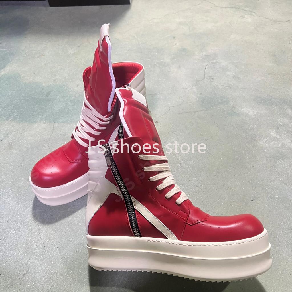 R-o Classic Designer Men Shoe Women Sneaker Red Leather Ankle Boot High Top Casual Shoes Zipper 6cm Thick Sole Boots Sneakers