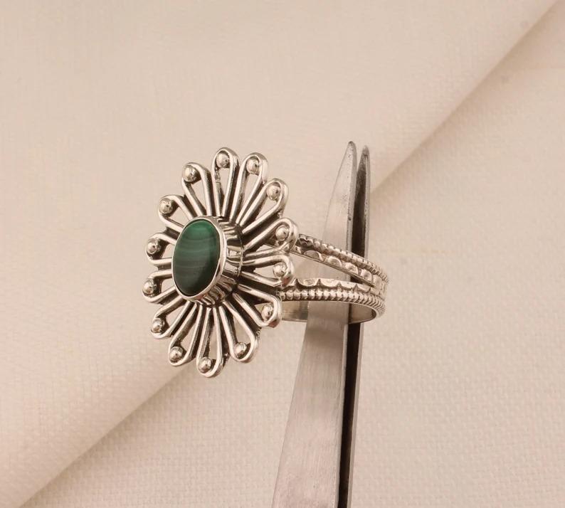 Malachite Ring, Solid 925 Sterling Silver Ring, Gemstone Ring, Handmade Ring, Designer Ring, Gift For Her, Boho Ring