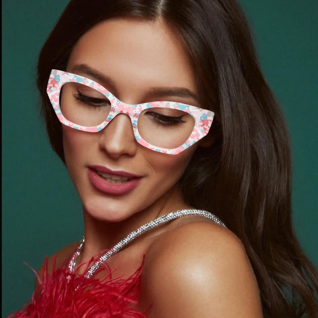 Anti-reflective Blue Light Cat Eye Reading Glasses for Women Fashion Irregular Pattern Eyeglasses Elderlypresbyopiaglasses