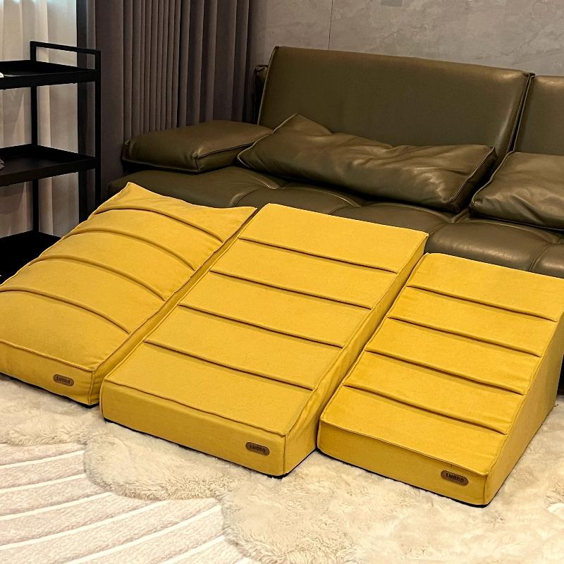 2-in-1 Pet Ramp & Bed Detachable Dog Stairs with High Sponge Washable Pet Climbing Ladder Non-Slip Puppy Slope for Sofa/Bed