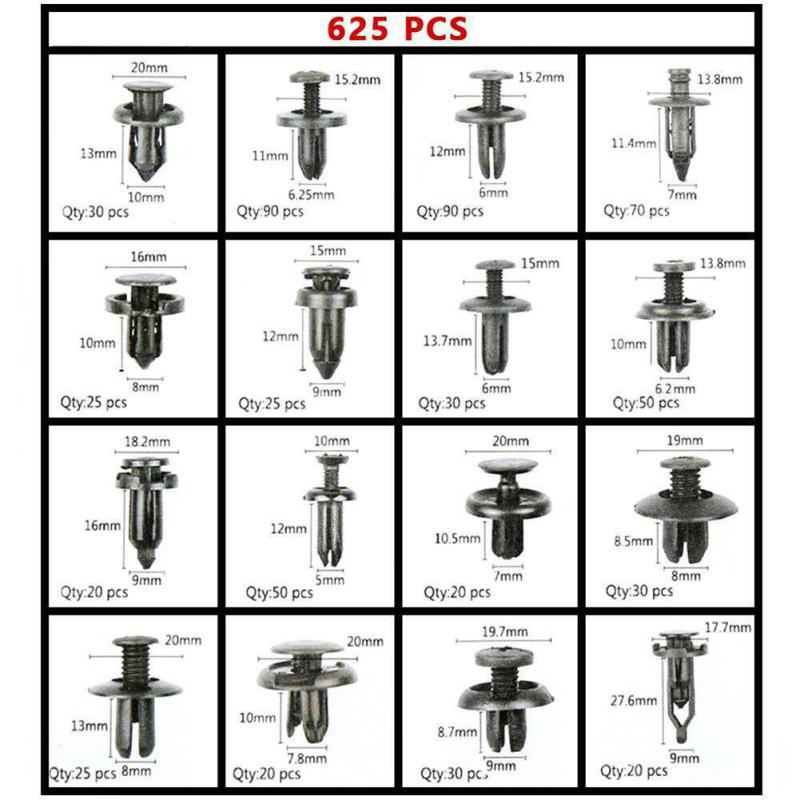 625 Stück/Karton Auto-Klammer 16 Arten von allgemeinen Automobil-Stoßfänger-Befestigungselementen Spreizschrauben-Klammer Reparatur