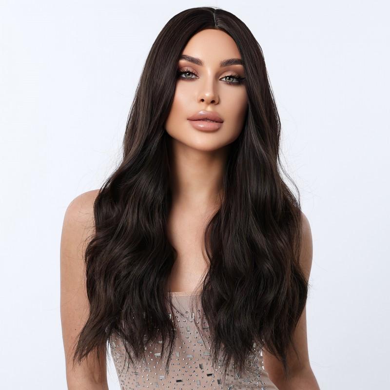 Long Wavy Synthetic Wig With Middle Part Golden Blonde Curly Hairpiece Women Heat Resistant Fiber 65cm Length Universal