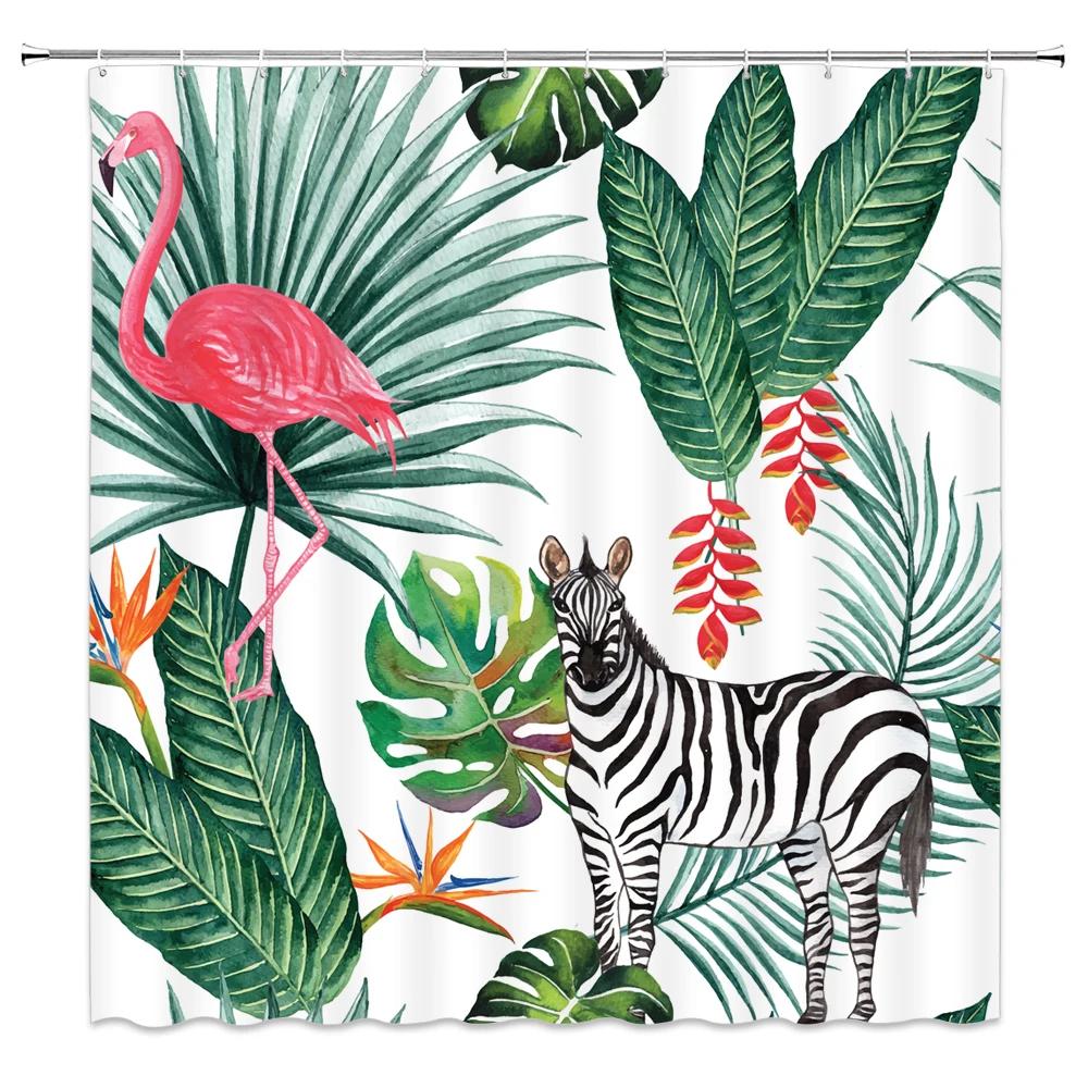 Green Tropical Plants Shower Curtain Bathroom Waterproof Polyester Shower Curtain Leaves Printing Curtains for Bathroom Shower