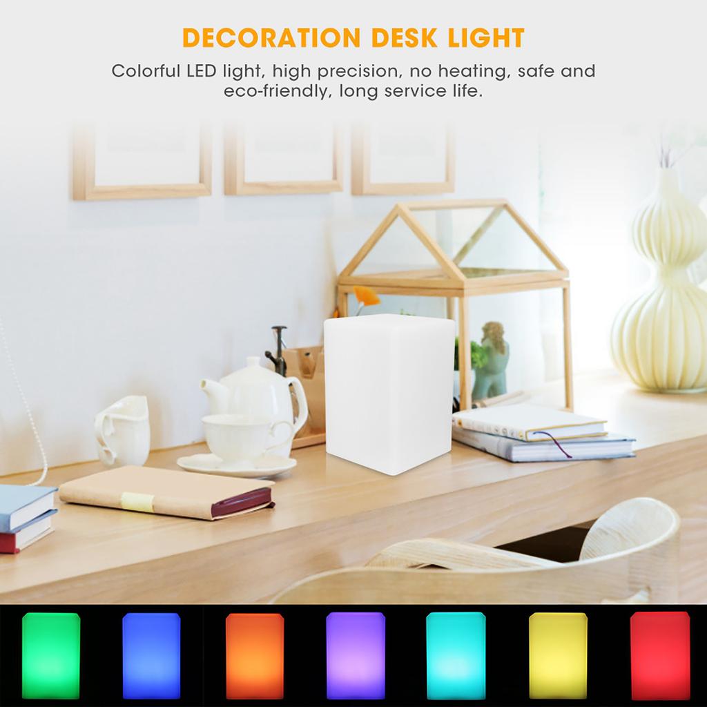 LED Desk Light Colorful Square Table Lamp with 24 Key Remote Control for Bedroom BedsideSquare