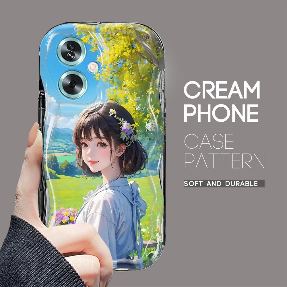Cute Cartoon Pattern Cream Texture Casing Wavy Edge Soft Silicone Cover Phone Case for OPPO Reno Realme
