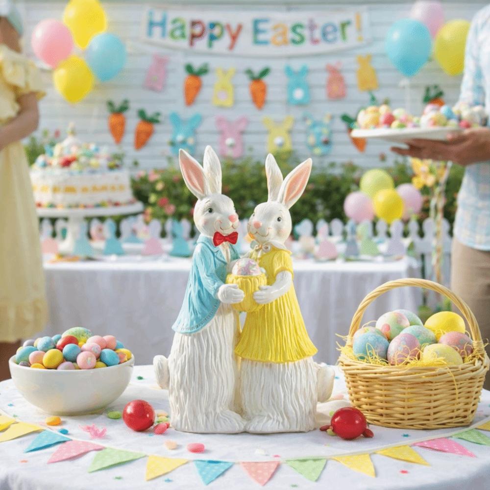 Simulation Design Rabbit Figurines Easter Decor Bunny Couple Statue  Tabletop Display