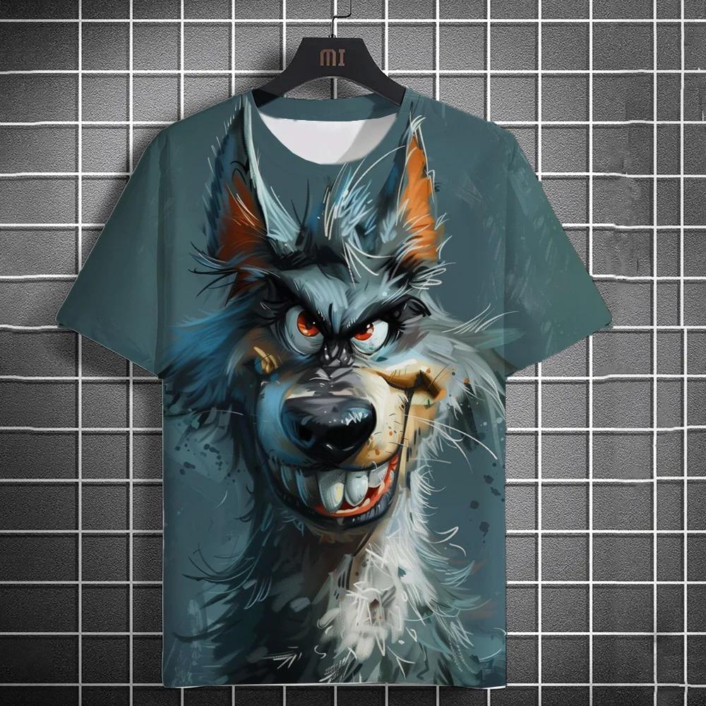 New Fashion Men's Casual T-shirt 3D Printing Fun Animal Print Short Sleeve Street Fashion Wolf Fox Print Round Neck Top