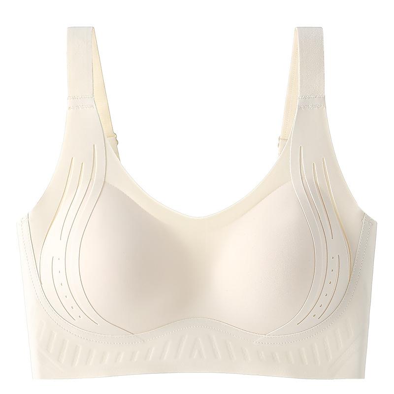 Traceless comfortable underwear women's big breasts show small gathering and upper support anti-sagging skin-friendly no steel ring elastic fixed bra