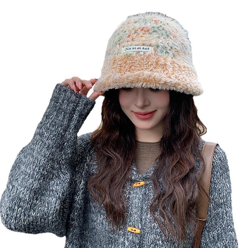 Fisherman Hat Women's Autumn and Winter Thickened Sweet Dopamine Color Matching Casual Face Showing Small Bucket Hat Versatile