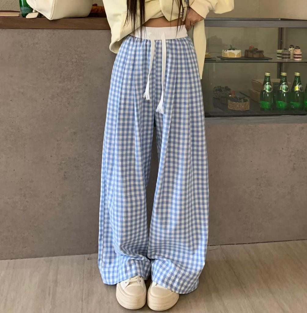 Damen Koreanische Karohose mit hohem Bund - Frühling/Sommer 2025, Vielseitiger Weitbein-Stil