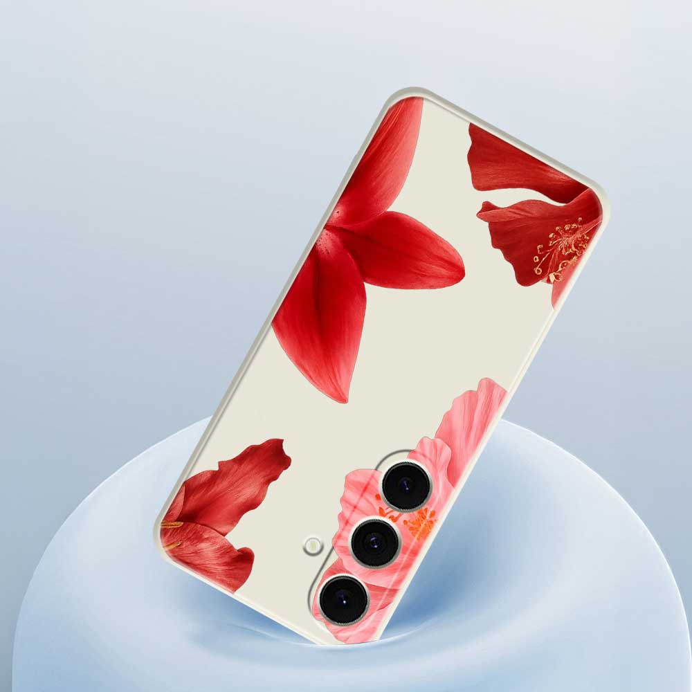 For Samsung Galaxy S25 FE Case Red Flower Pattern Printing Straight Edge TPU Phone Back Cover