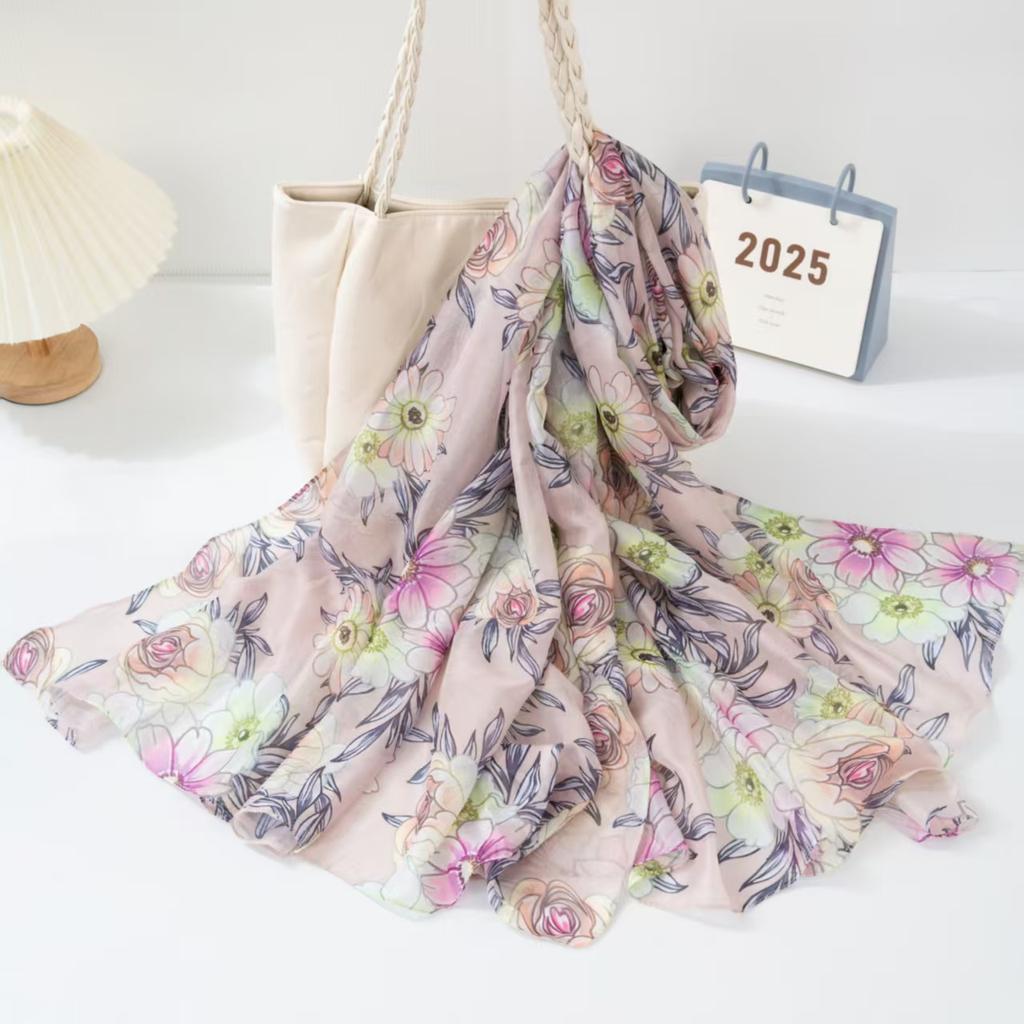 New Silk Scarf Female Fashion Beach Pashmina Bufanda Folral Women Shawl Wraps Bandana Ladies Scarves Large Foulard big Echarpe