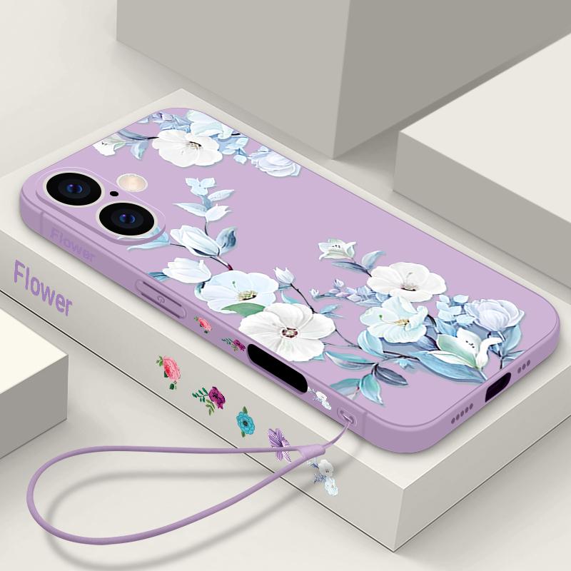 

Тонкий матовый чехол с цветочным узором для iPhone 16 Pro Max 16E 15 Pro 14 13 12 11, защитный чехол для линз из ТПУ, противоударный мягкий силиконовый чехол для телефона iPhone 11 белый/фиолетовый