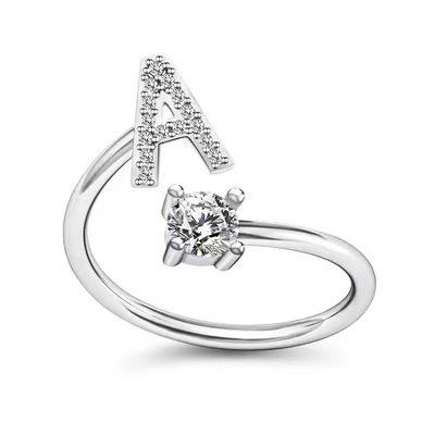 Zirkon Anfangsbuchstabe A-Z Buchstabenringe für Frauen Mädchen Verstellbarer offener Ring Name Alphabet Weiblich Hochzeit Modeschmuck Geschenk