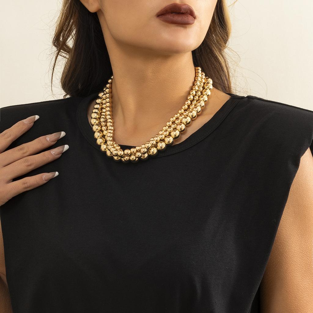 European and American jewelry, exaggerated cyberstyle multi-layer round bead stacking necklace, simple and personalized beaded necklace