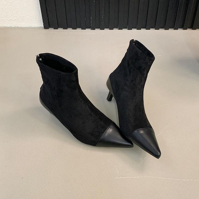 

Fashion Female Pointed Toe Modern Ladies Ankle Boots With Low Heel Shoes Fashion Flock Women Short Boots Zippers Shoes Pumps 35 чёрный